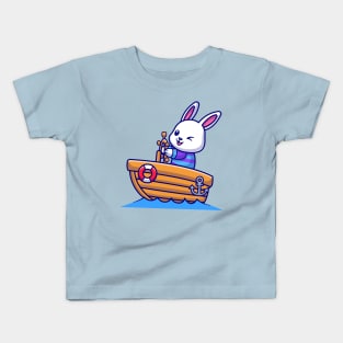 Cute Rabbit Riding Boat Cartoon Kids T-Shirt